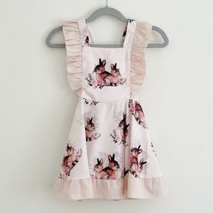 Girls Bunny Rabbit Apron Dress Size 100 2T 3T Easter Pink Ruffle Twirl Skirt